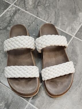 Homers White Braided Double-Strap Slide Sandals Size 38.5 Or 8